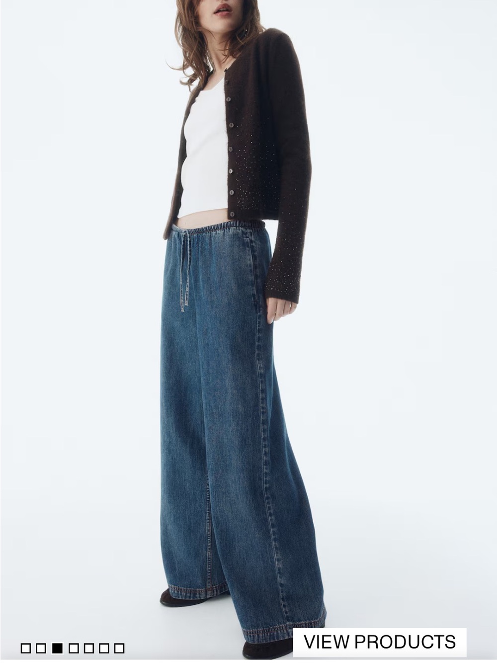 H&M Wide-Leg Drawstring Jeans in Blue Denim